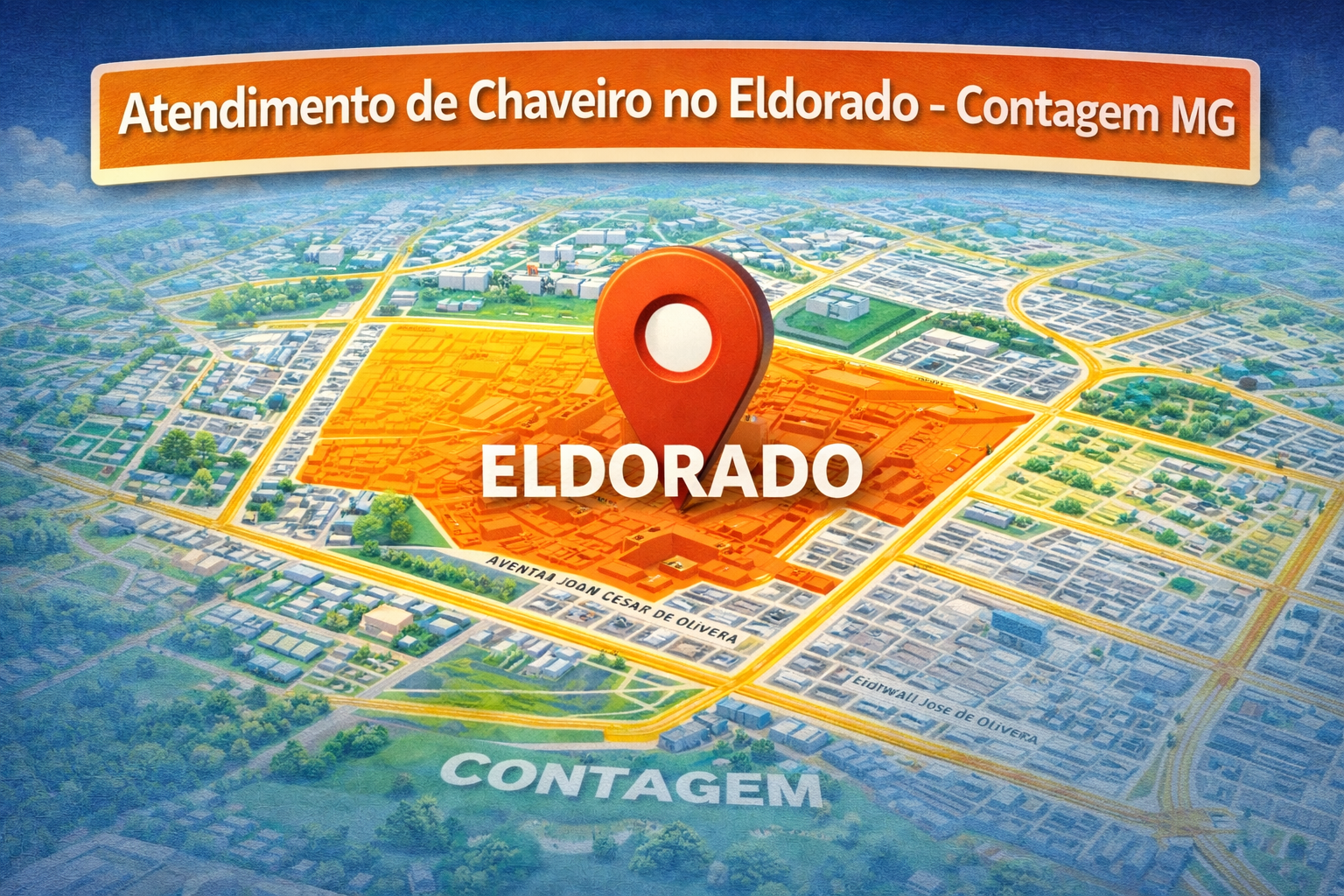 Mapa do bairro Eldorado em Contagem MG com atendimento de chaveiro residencial